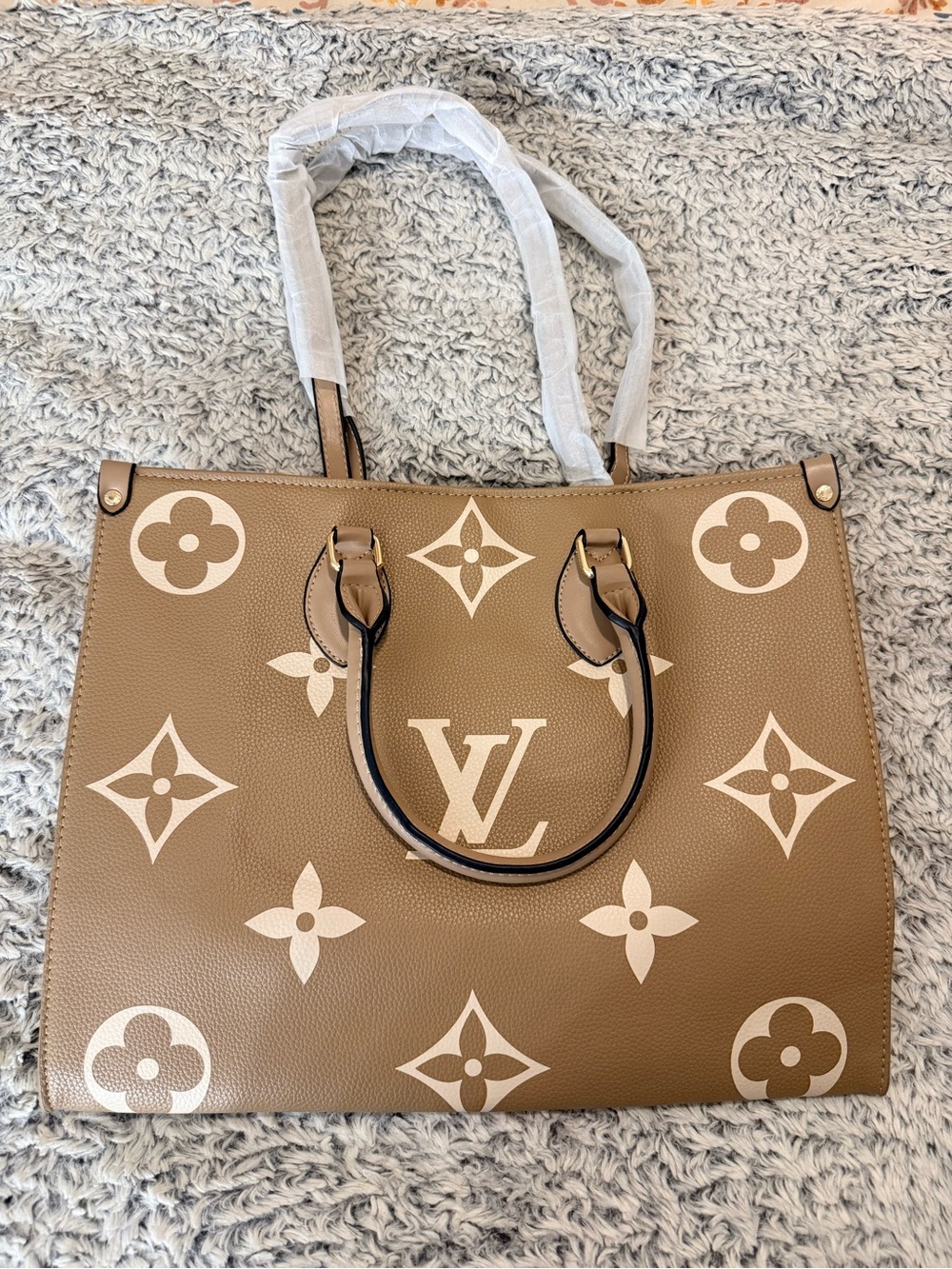 Tan & Cream Large Monogram Tote